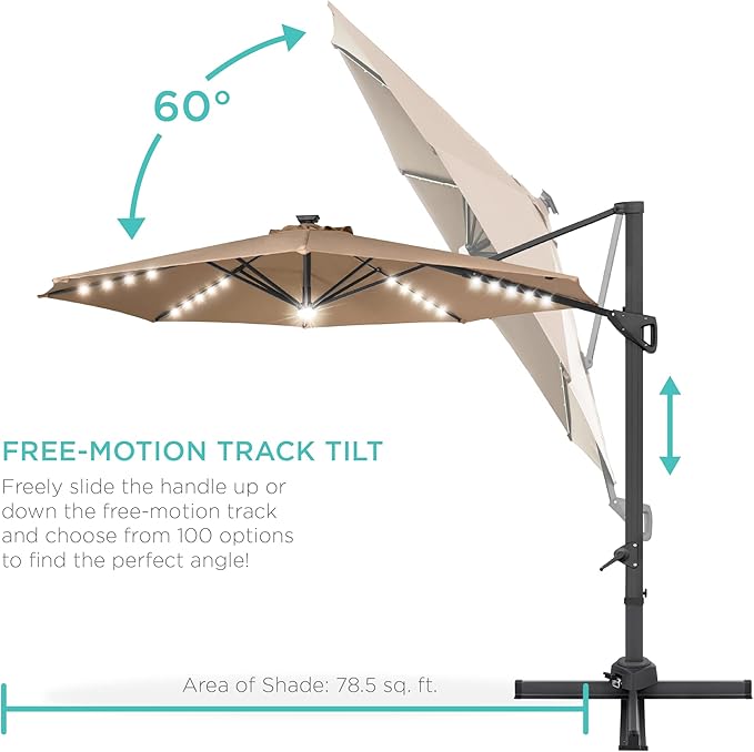 Best Choice Products 10ft Solar LED Cantilever Patio Umbrella, 360-Degree - Image 5