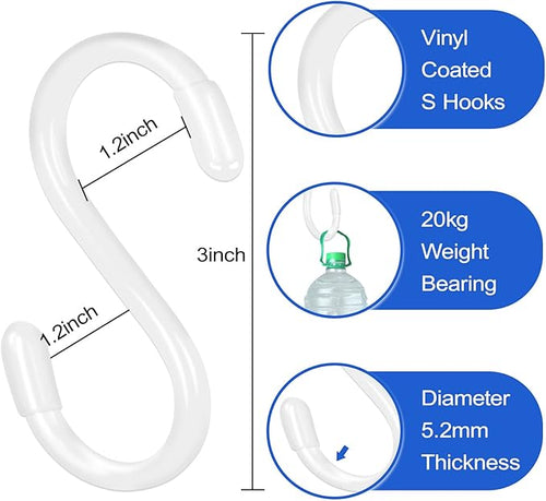 30 Pack 3 Inch White S Hooks, Vinyl Coated Heavy Duty S Hook - Image 2