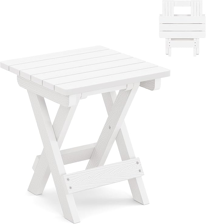 LUE BONA Small Outdoor Folding Side Table, HDPS Outside End Table by LUEBONA