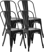 FDW | Metal Dining Chairs | Set of 4 | Black | Stackable Tolix Side Chairs by FDW