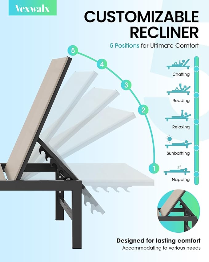 Outdoor Lounge Chair for Pool, Aluminum Chaise Lounge Chairs - Image 4