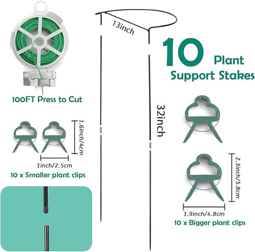 32 inch Plant Support Stakes, 10 Pack Half Round Metal Garden Plant Stake - Image 2