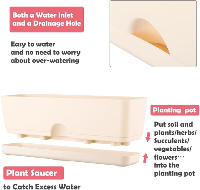 6 Pack Rectangle Planter 16x4.4 Inch Window Boxes Planters Rectangular Large - Image 3