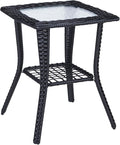 VINGLI Outdoor Side Table with Storage Wicker Patio Side Table, Tempered Glass by VINGLI