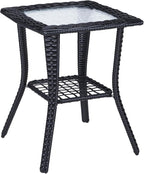 VINGLI Outdoor Side Table with Storage Wicker Patio Side Table, Tempered Glass by VINGLI