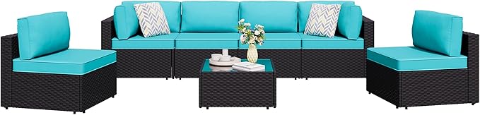 Shintenchi 7 Pieces Outdoor Patio Sectional Sofa Couch, PE Wicker Furniture by Shintenchi