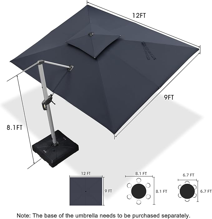 PURPLE LEAF 9' X 12' Patio Umbrella Outdoor Rectangle Umbrella Large Cantilever - Image 8