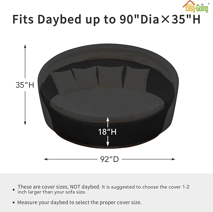 Easy-Going Heavy Duty 600D Outdoor Daybed Cover 92 Inch UV Resistant Patio - Image 2