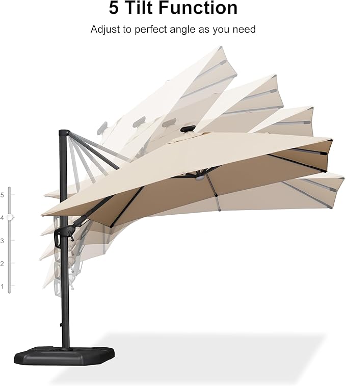 PURPLE LEAF 10 Feet Patio Umbrella Outdoor Cantilever Solar Powered LED Swivel - Image 9