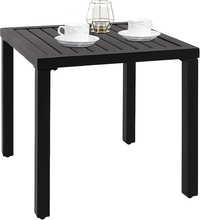 PHI VILLA Indoor Outdoor Small Metal Square Side/End Table, Patio Coffee Bistro by PHIVILLAThepioneerofcomfortablehouseholdsupplies