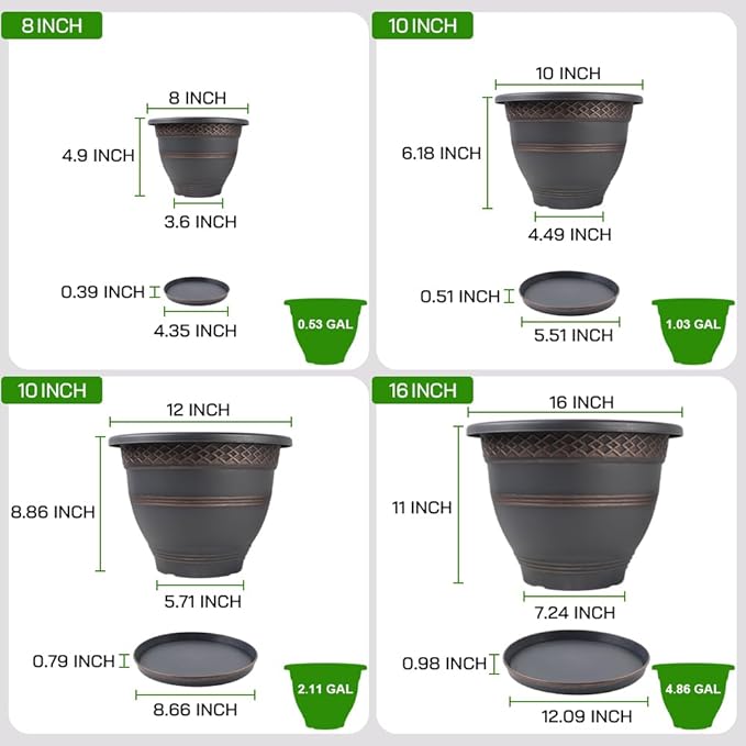 4 Pack 12 Inch Large Plant Pots, Plastic Flower Pot - Image 4