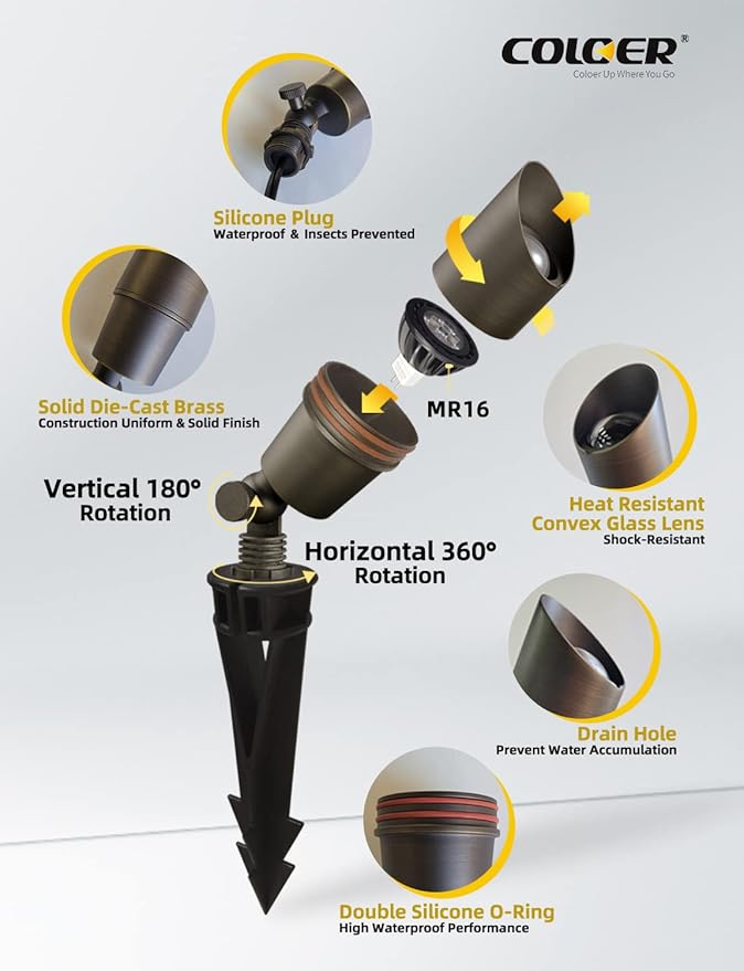 COLOER Die-cast Brass Low Voltage Spotlight 1-Pack - Image 3