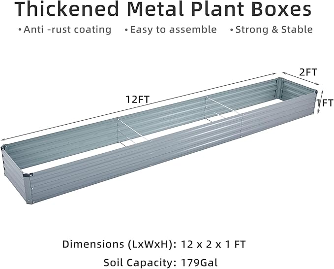 2 Pack 12x2x1FT Galvanized Raised Garden Beds Kit Outdoor Metal Gardening - Image 2