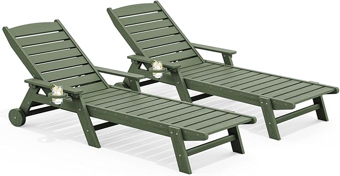 SERWALL Patio Chaise Lounge Chair Set of 2, Poly Lounge Chair by SERWALL