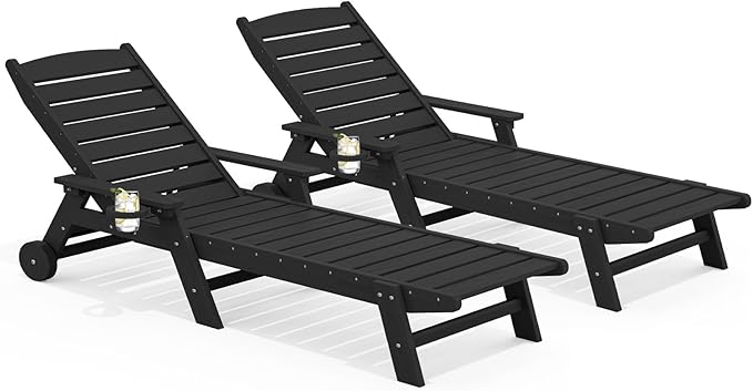 SERWALL Patio Chaise Lounge Chair Set of 2, Poly Lounge Chair by SERWALL