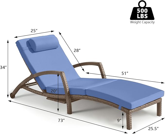 Chaise Lounge Chairs Outdoor Set of 6, Comfy Outside Wicker Patio Pool Lounge - Image 6