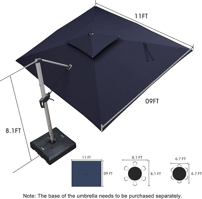 PURPLE LEAF 9' X 11' Patio Umbrella Outdoor Rectangle Umbrella Large Cantilever - Image 9