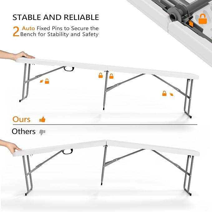 VINGLI 6 feet Plastic Folding Bench, Portable in/Outdoor Picnic Party Camping - Image 4