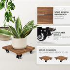 Idzo 2-Pack 14 Inch Wood Plant Caddy - Image 2
