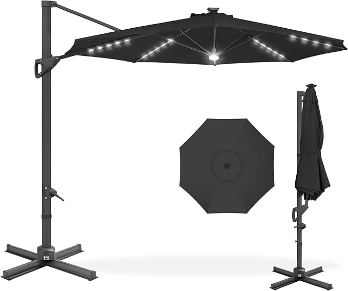 Best Choice Products 10ft Solar LED Cantilever Patio Umbrella, 360-Degree by BestChoiceProducts