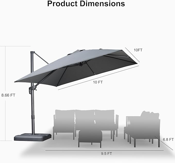 PURPLE LEAF Patio Umbrella 10' X 10' Rectangle Cantilever Umbrella Large - Image 9