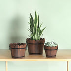Wooden Bucket Barrel Planters, Rustic Patio Planters Flower Pots - Image 5