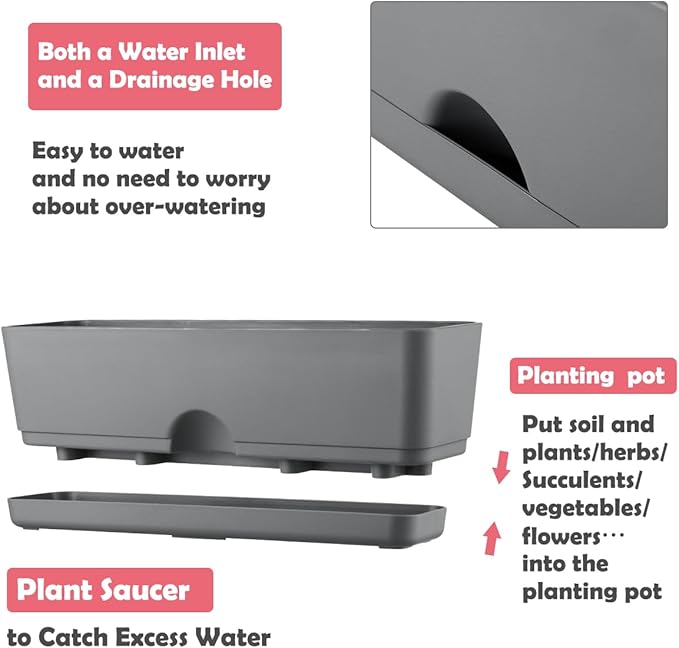 6 Pack Rectangle Planter 16x4.4 Inch Window Boxes Planters Rectangular Large - Image 3