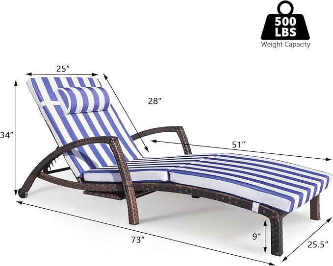 Chaise Lounge Chairs Outdoor Set of 6, Comfy Outside Wicker Patio Pool Lounge - Image 6