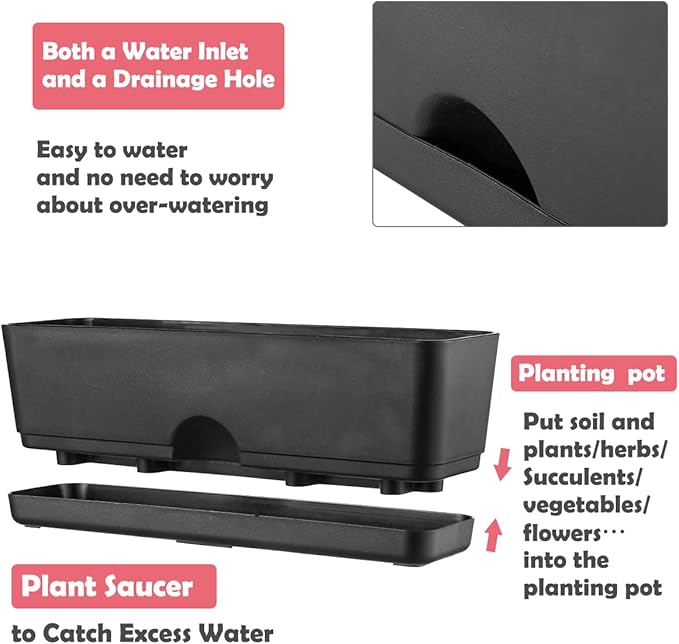 6 Pack Rectangle Planter 16x4.4 Inch Window Boxes Planters Rectangular Large - Image 3