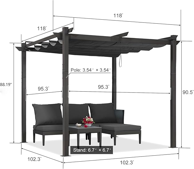 PURPLE LEAF 10' x 10' Aluminum Outdoor Pergola Wind-Resistant Retractable - Image 8