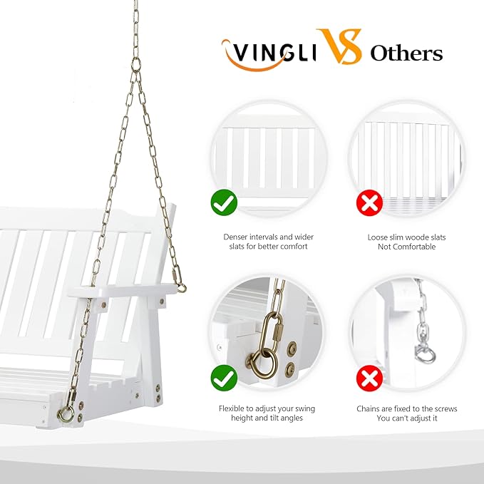 VINGLI Upgraded Heavy Duty 880 LBS 4 FT Patio Wooden Porch Swing Solid Fir Wood - Image 2