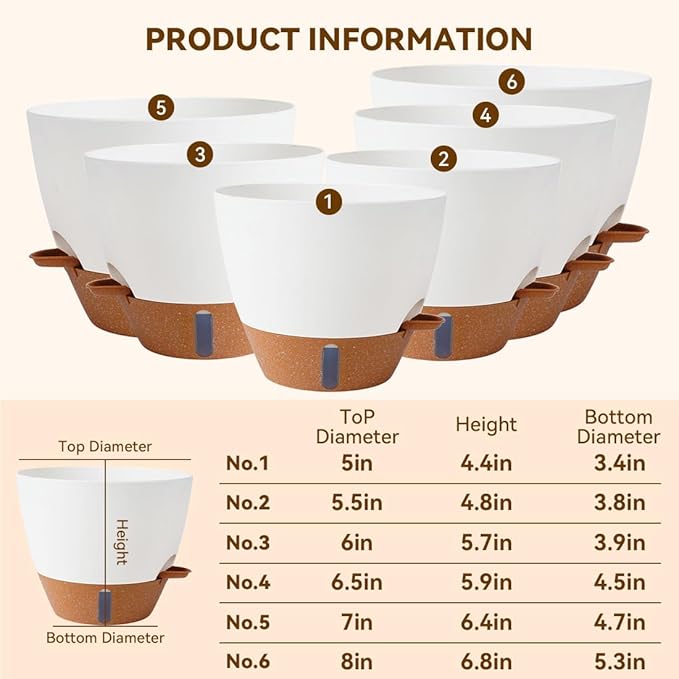 7/6.5/6/5.5/5 Inch Self Watering Pots, Plastic Flower Pots - Image 6