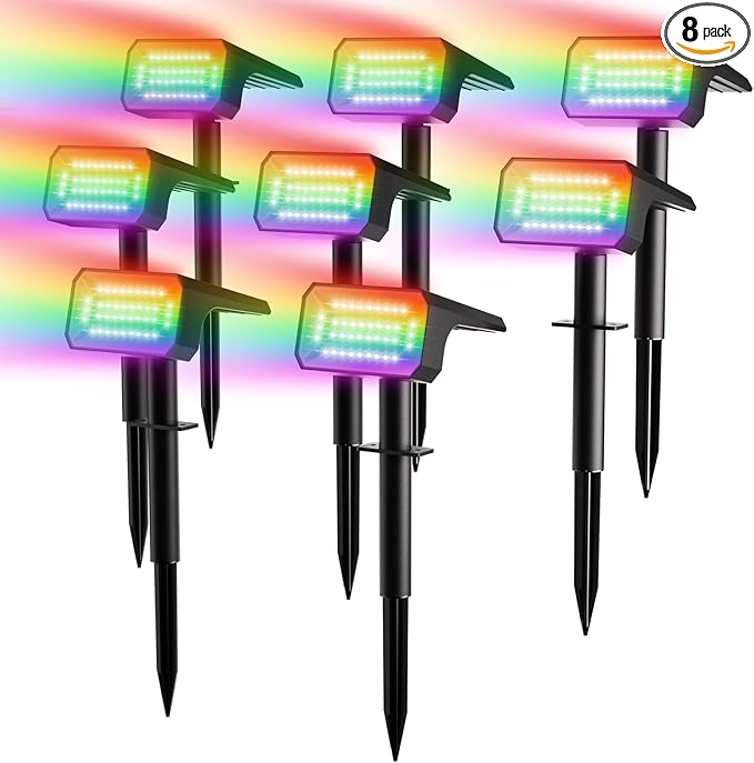 Fabrito Color Changing Solar Spot Lights Outdoor 8 Pack, Auto On/Off RGB by Fabrito