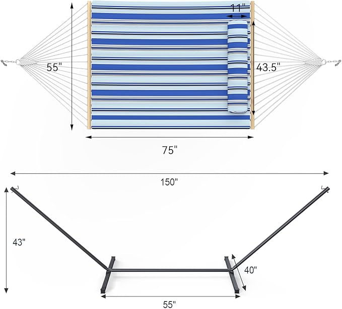 2 Person Outdoor Hammock with Stand, Cotton Rope Hammock with Polyester Pad - Image 8