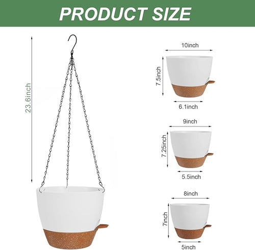 10/9/8 Inch Hanging Planter for Indoor Outdoor Plants, 3 Pack Self-Watering - Image 2