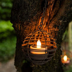 Solar Hanging Lanterns Outdoor Waterproof, Rust Iron Ball Candle Holder - Image 2