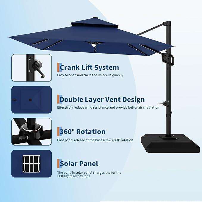 Garvee 10 ft Solar Lights Cantilever Patio Umbrella - Image 3