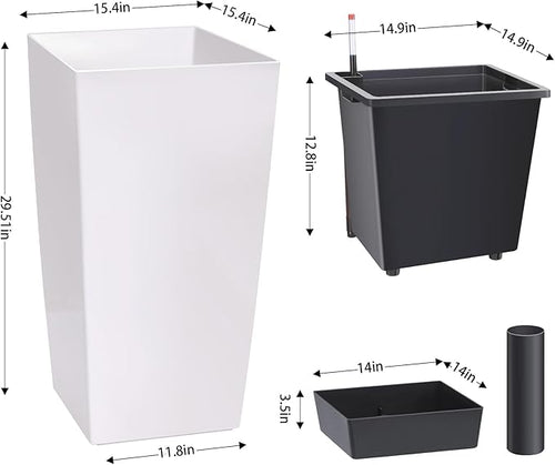 30 Inch Tall Self Watering Planters Set of 2, Outdoor Plant Pots - Image 2