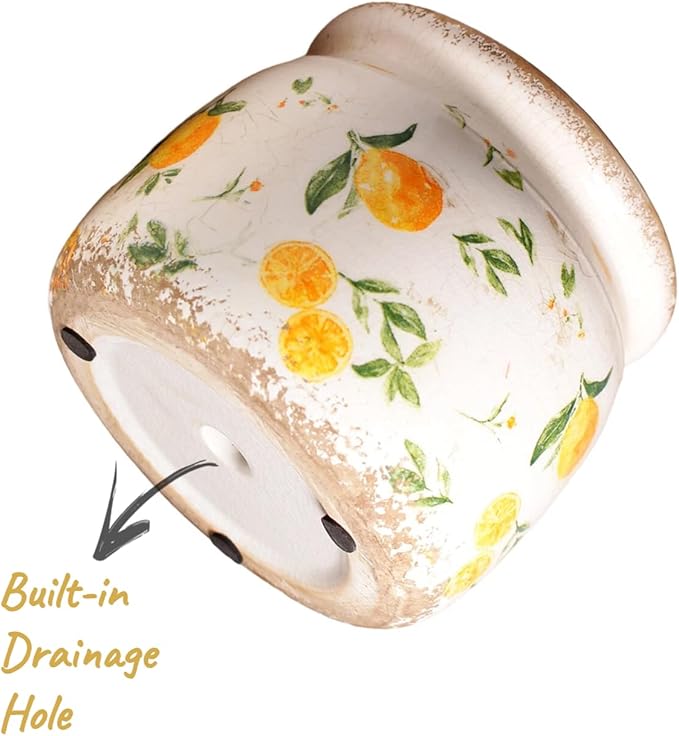 Lemon Summer Decor Plant Pot, 6 Inch Vintage Ceramic Planter - Image 4