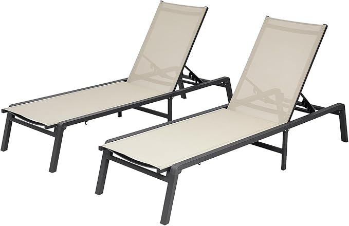 VEVOR Outdoor Chaise Lounge Chair Set of 2, 400 lbs Weight Capacity, Foldable by VEVOR
