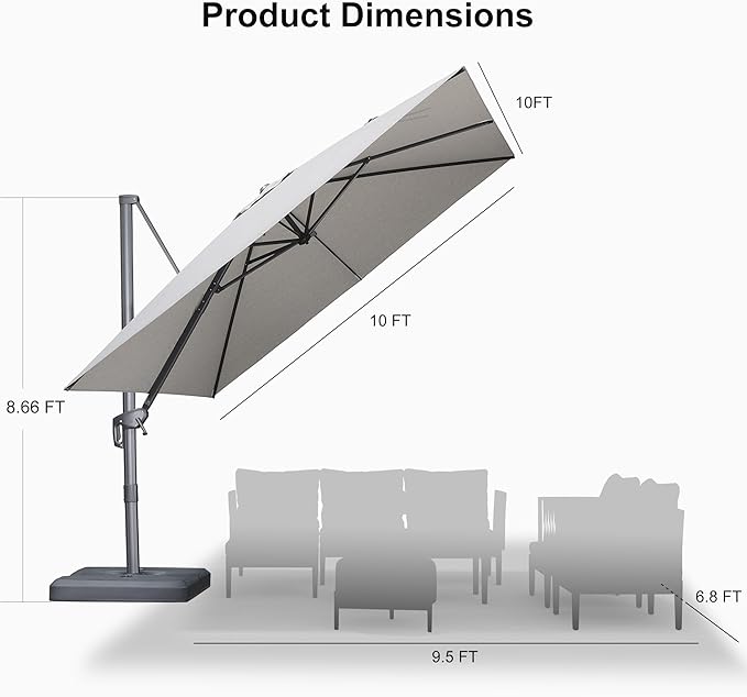 PURPLE LEAF Patio Umbrella 10' X 10' Rectangle Cantilever Umbrella Large - Image 9