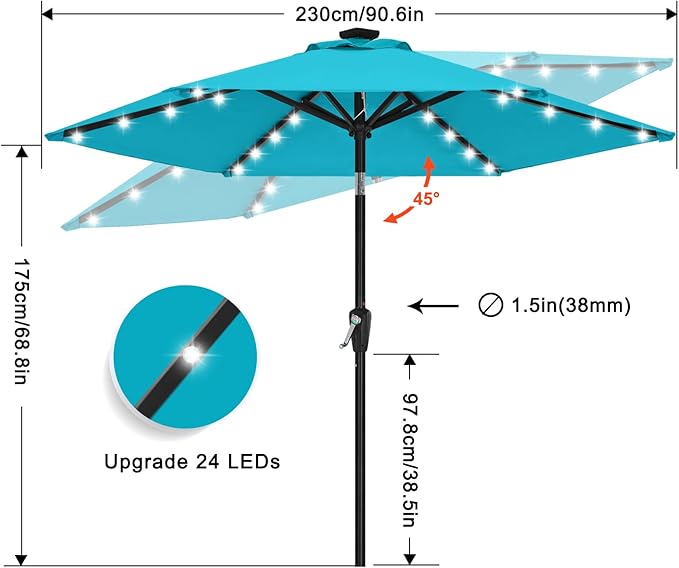ABCCANOPY 7.5ft Solar 24 LED Lighted Patio Umbrella - Image 3