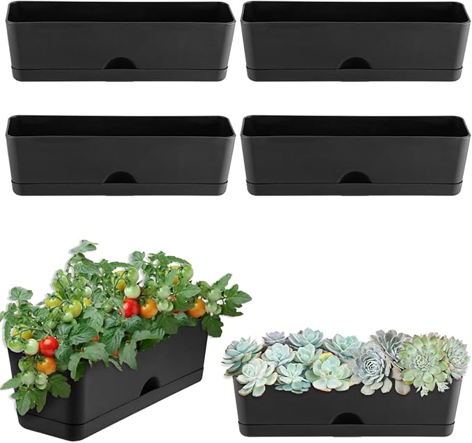 6 Pack Rectangle Planter 16x4.4 Inch Window Boxes Planters Rectangular Large by KvyusFlourish