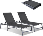 Outdoor Chaise Lounge Chair Set of 2, Foldable & Assemble-Free, 6 Adjustable by HOMELYM