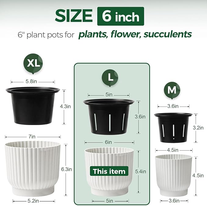 T4U 6 Inch Self Watering Pots for Indoor Plants, 6 Pack Plant Pots, Self - Image 2
