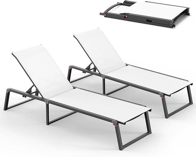 Aluminum Chaise Lounge Outdoor Set of 2, Foldable & Assembly Free Patio Pool by Oasbira
