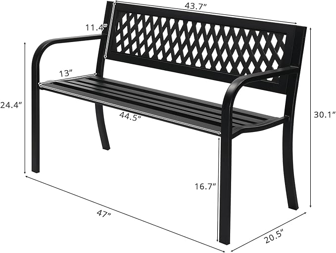VINGLI 47'' Outdoor Bench, Weather Resistant Garden Patio Bench Powder Coated - Image 3