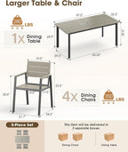 Outdoor Patio Dining Set for 4，Aluminum & HDPS Patio Table and Chairs Set - Image 6