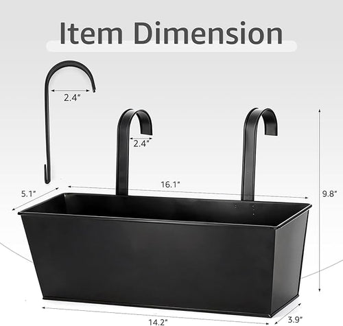 3 Pack Metal Railing Planters, 16 Inch Large Rectangular Hanging Flower Pots - Image 2