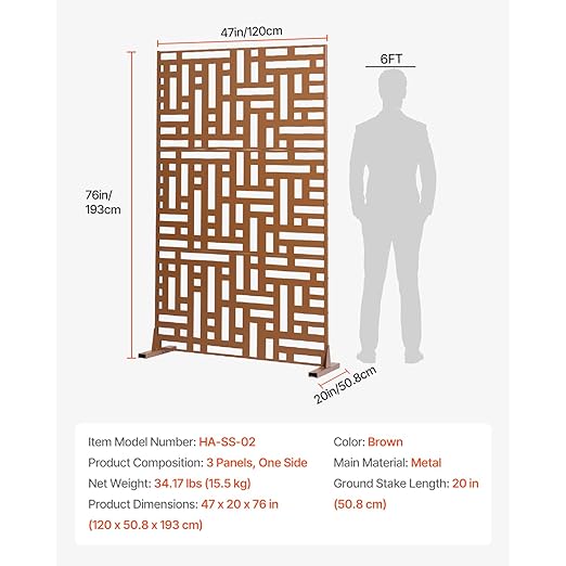 VEVOR Metal Privacy Screen, Outdoor Privacy Screens 3-Panel, Freestanding - Image 7